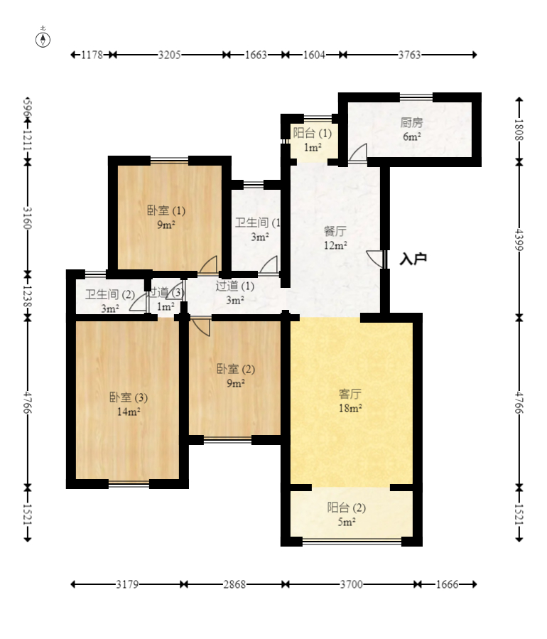 丽发新城  3室2厅2卫   108.00万室内图1