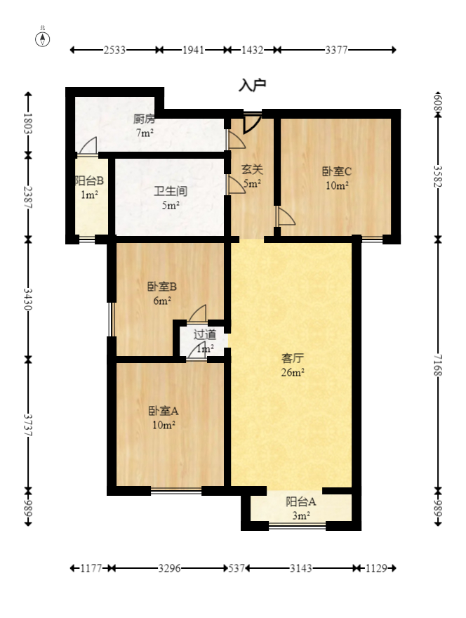 北辰三角洲E4区  3室2厅1卫    183.0万室内图1