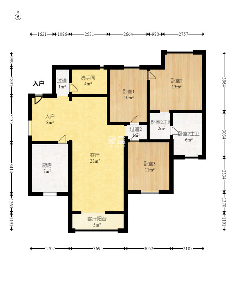 华盛家园  3室2厅2卫   80.00万