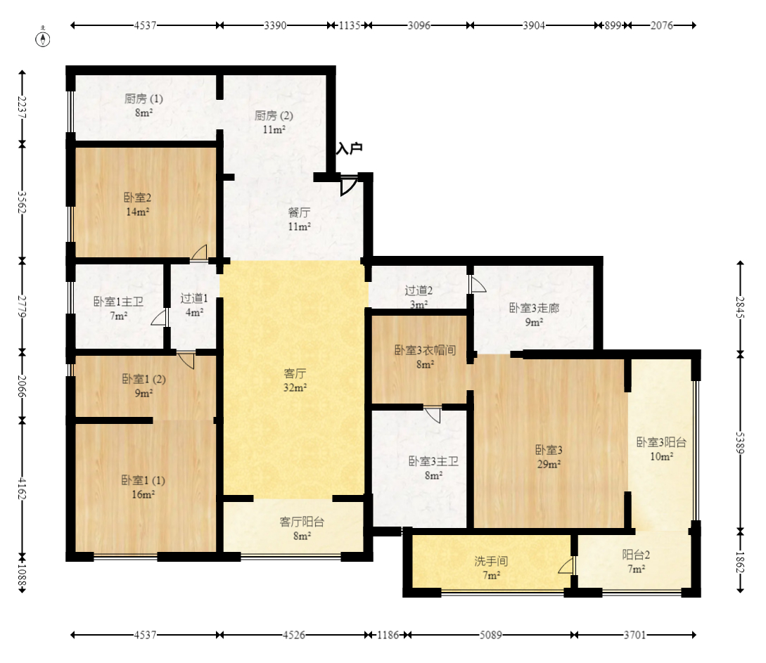 中建江山壹号  3室2厅2卫    697.8万室内图1