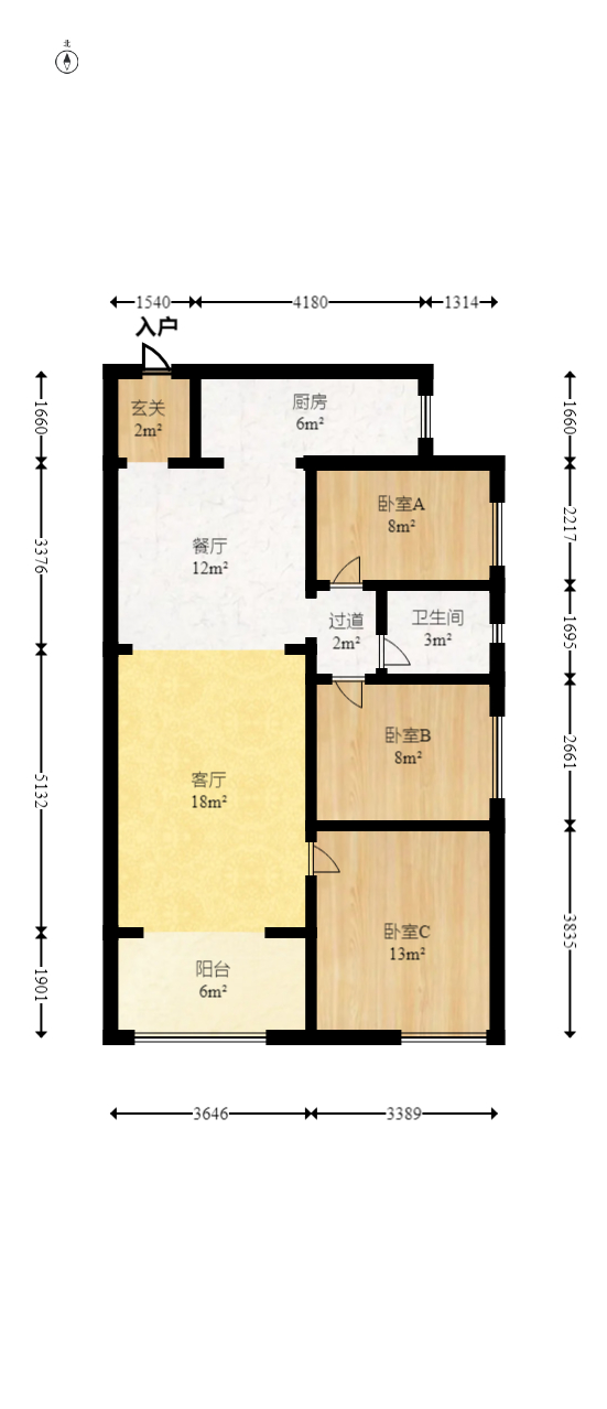 旺德府恺悦国际 3室2厅1卫 72.8万 旺德府恺悦国际 3室2厅1卫 72.8万户型图