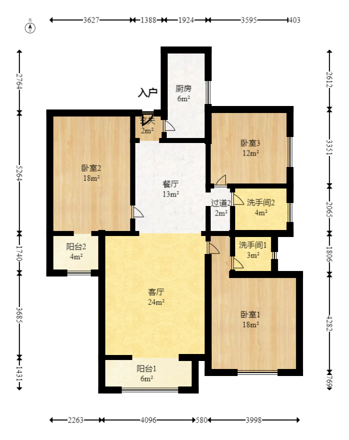 盛德碧瑞庭  3室2厅2卫   138.00万室内图1