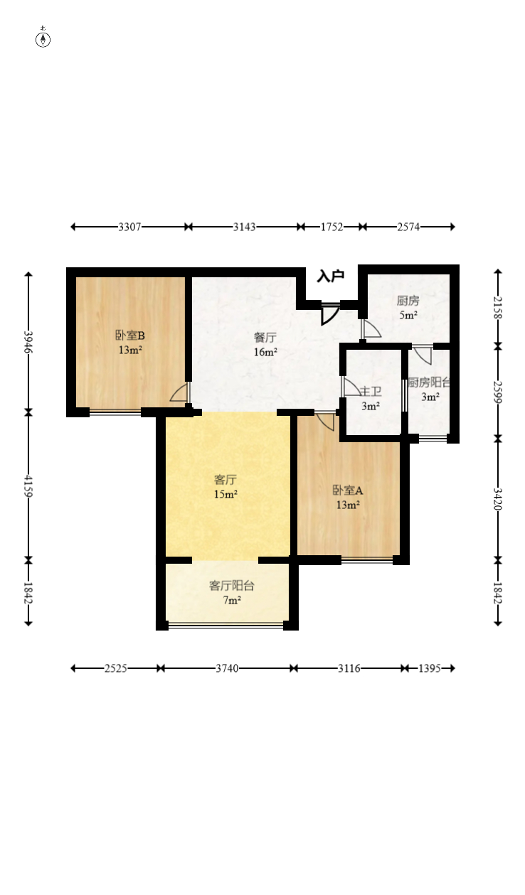 湘江雅颂居  2室2厅1卫    92.8万室内图1
