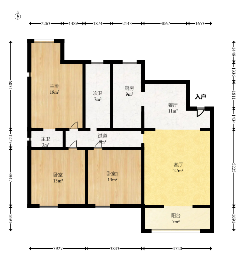 浏阳河畔家园  3室2厅2卫    108.0万室内图1