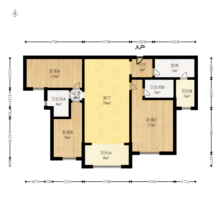 恒大雅苑  3室2厅1卫    115.0万室内图1