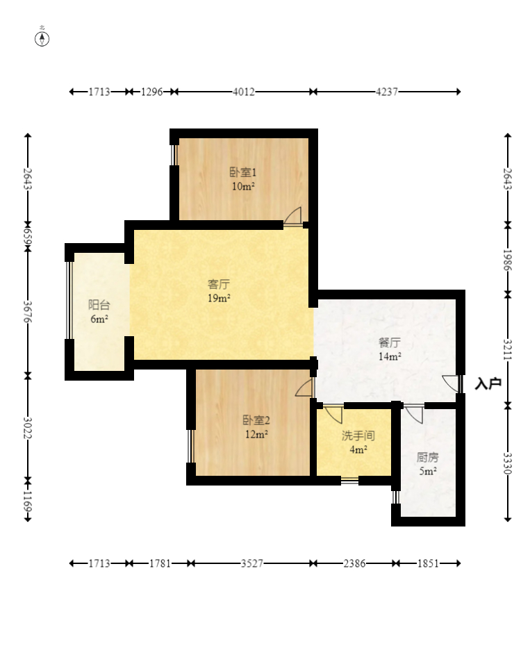 东玺门  2室2厅1卫   88.00万室内图1