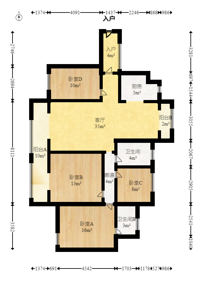 恒泰广场  4室2厅2卫   148.00万室内图1
