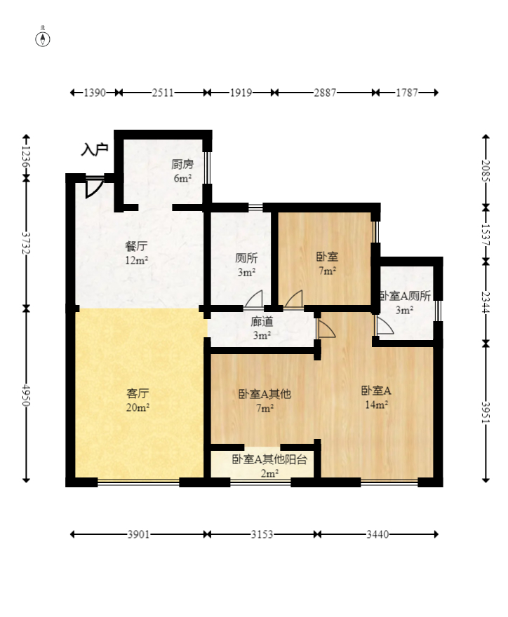 枫华府第  3室2厅2卫   78.00万室内图1
