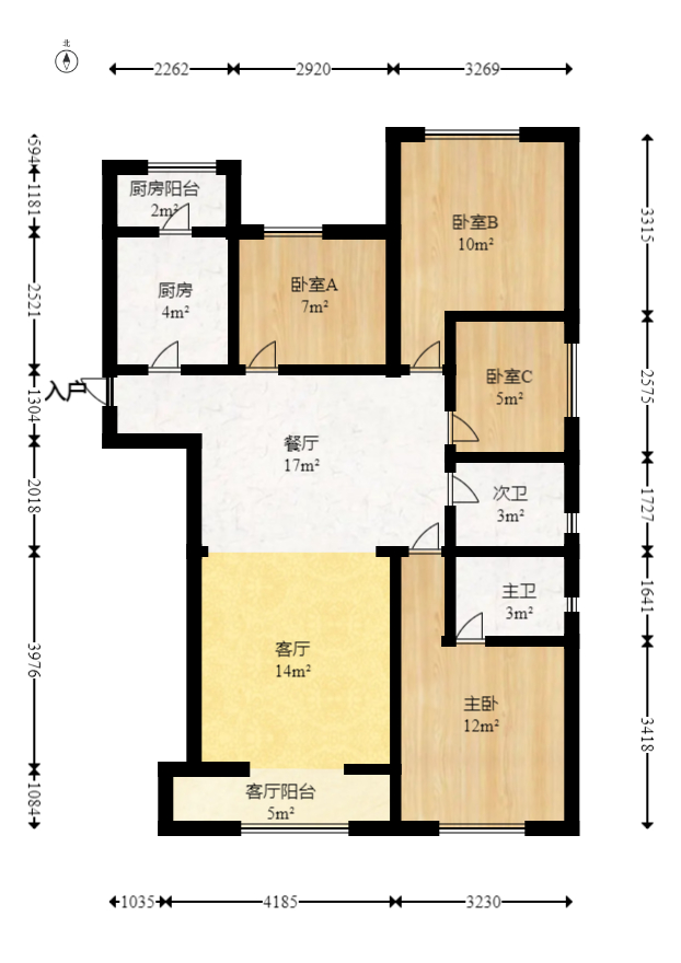 龙湖湘风原著（龙湖湘风星城）  4室2厅2卫    104.0万室内图1