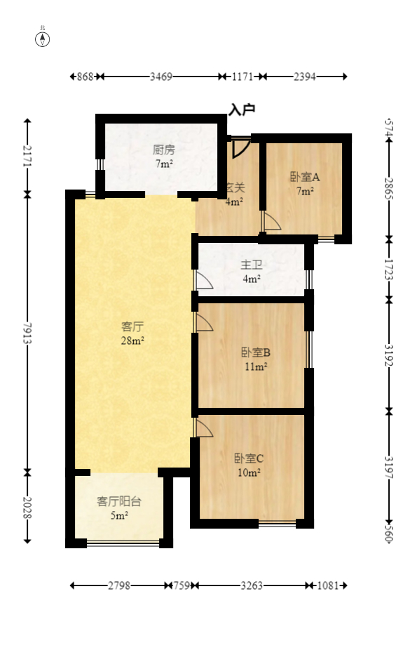 北辰中央公園C區(qū)  3室2廳1衛(wèi)    91.0萬室內(nèi)圖1