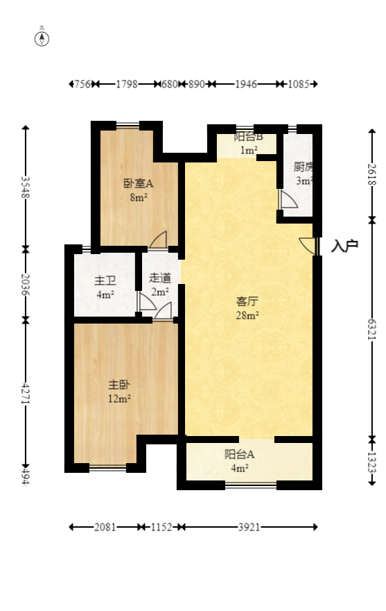 五矿万境水岸三期  2室2厅1卫   119.80万室内图1