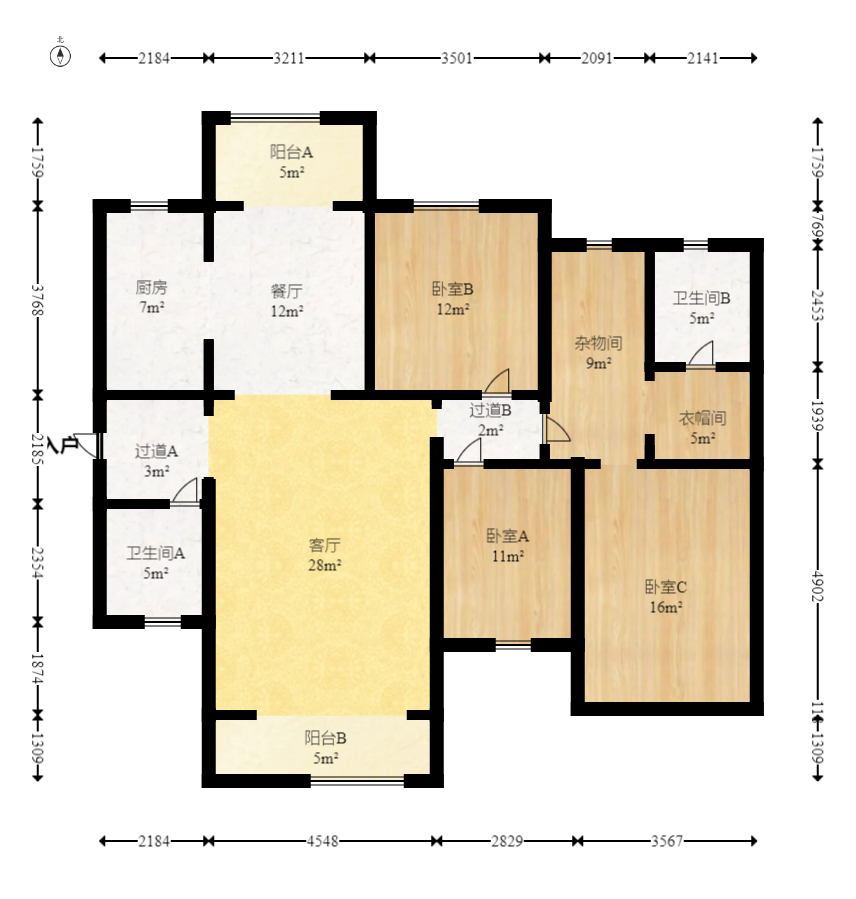 长沙玫瑰园 3室2厅2卫 123.80万 长沙玫瑰园 3室2厅2卫 123.80万户型图