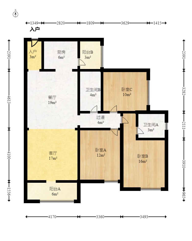 富春山  3室2厅2卫   90.00万室内图1