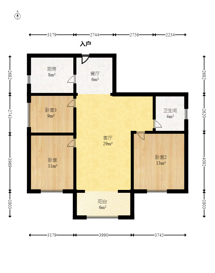 湘楚华庭 3室2厅1卫 68.00万 湘楚华庭 3室2厅1卫 68.00万户型图