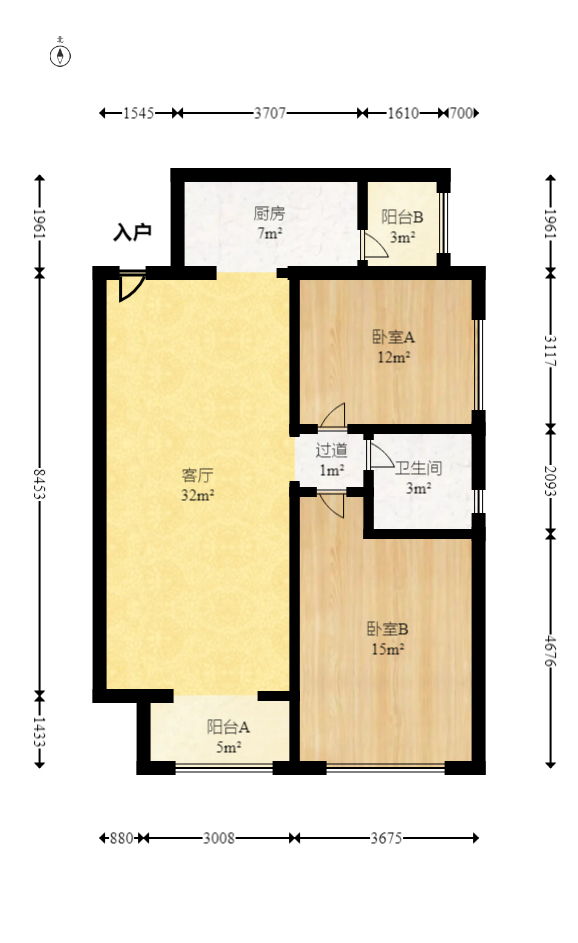 恒大雅苑 2室2厅2卫 72.0万 恒大雅苑 2室2厅2卫 72.0万户型图