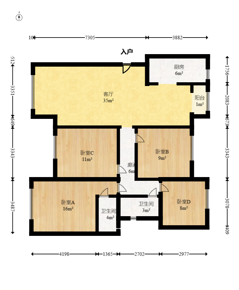 卓越浅水湾  4室2厅2卫    170.0万室内图1