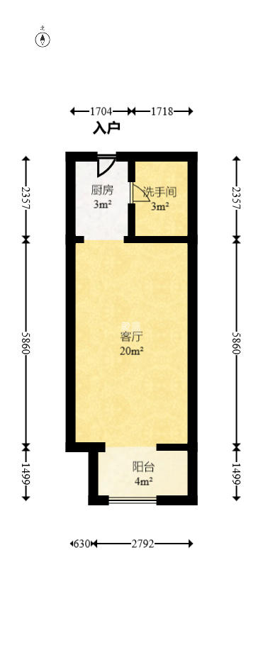 梅溪国际公寓（步步高新天地）  1室1厅1卫   43.00万室内图1