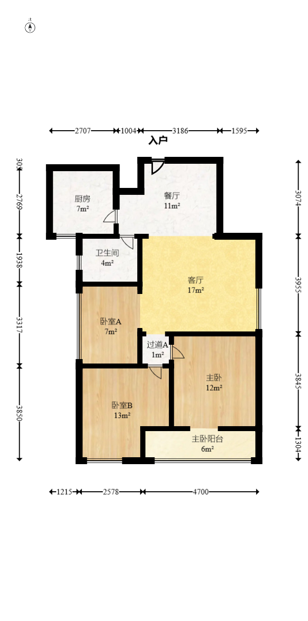 长房时代城  3室2厅1卫   90.00万室内图1