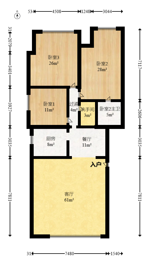 海华嘉园  3室2厅2卫   148.80万室内图1