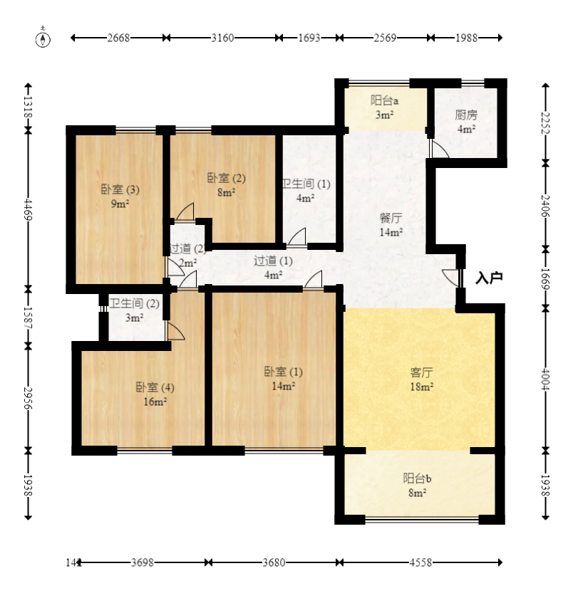 五矿格澜郡  4室2厅1卫   140.00万室内图1