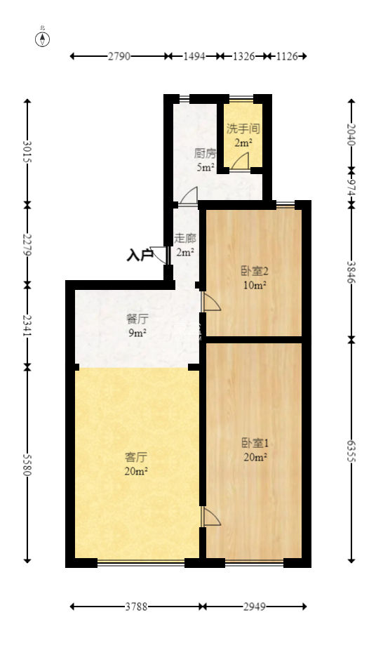荷花园小区（安置房小区）  2室1厅1卫   65.00万