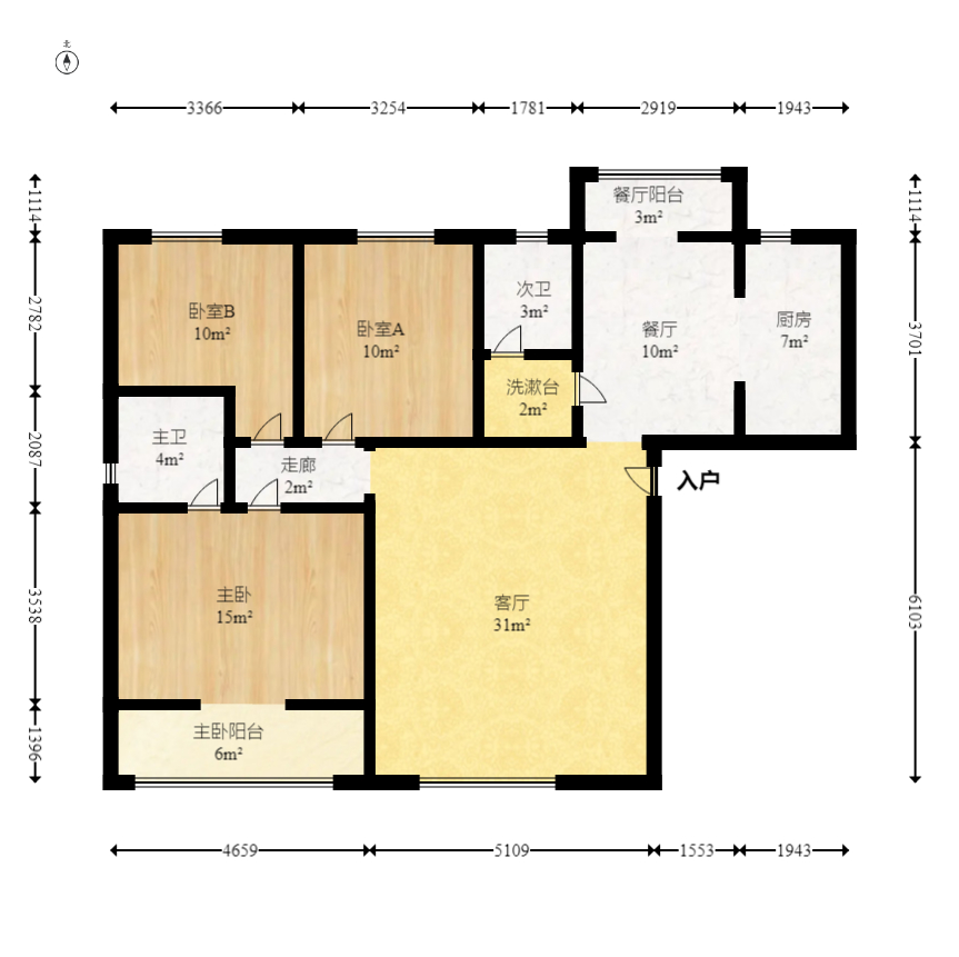 标志浪漫满屋（枫景公寓）  3室2厅1卫   129.50万室内图1
