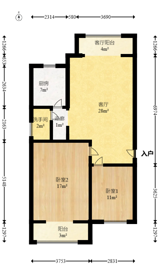 长建建材市场  2室1厅1卫   56.00万室内图1
