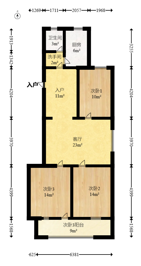 明德宿舍崇文楼（泰安小院）  3室2厅1卫   118.00万室内图1