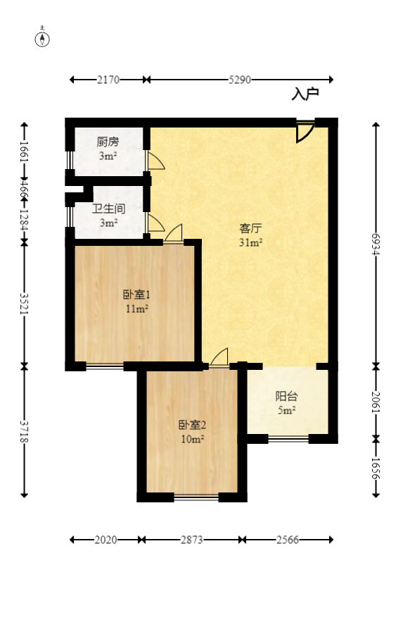 建鸿达现代公寓  2室1厅1卫   65.00万室内图1