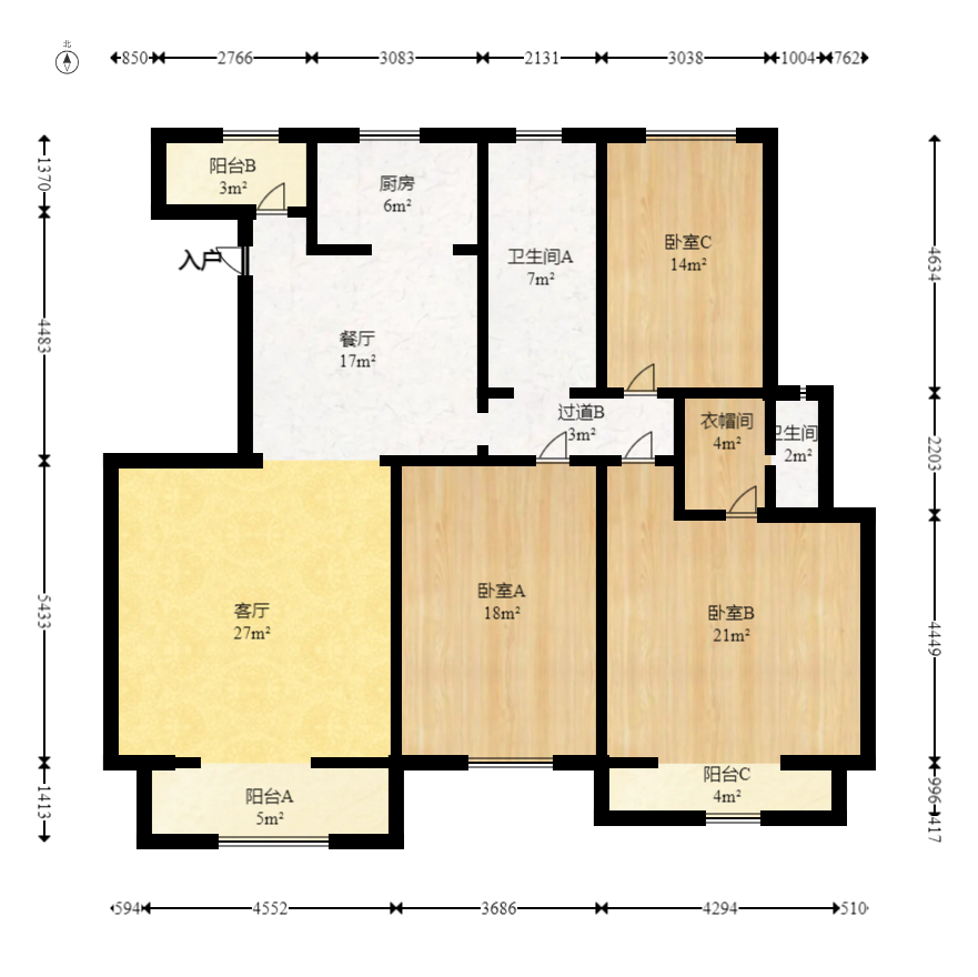 天和家园  3室2厅2卫   130.00万室内图1