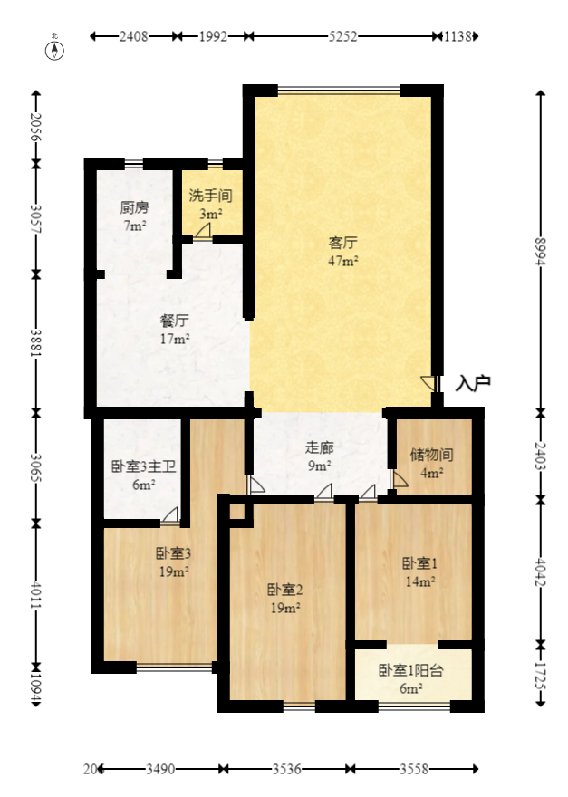 鑫天佳园  3室2厅2卫   120.00万室内图1