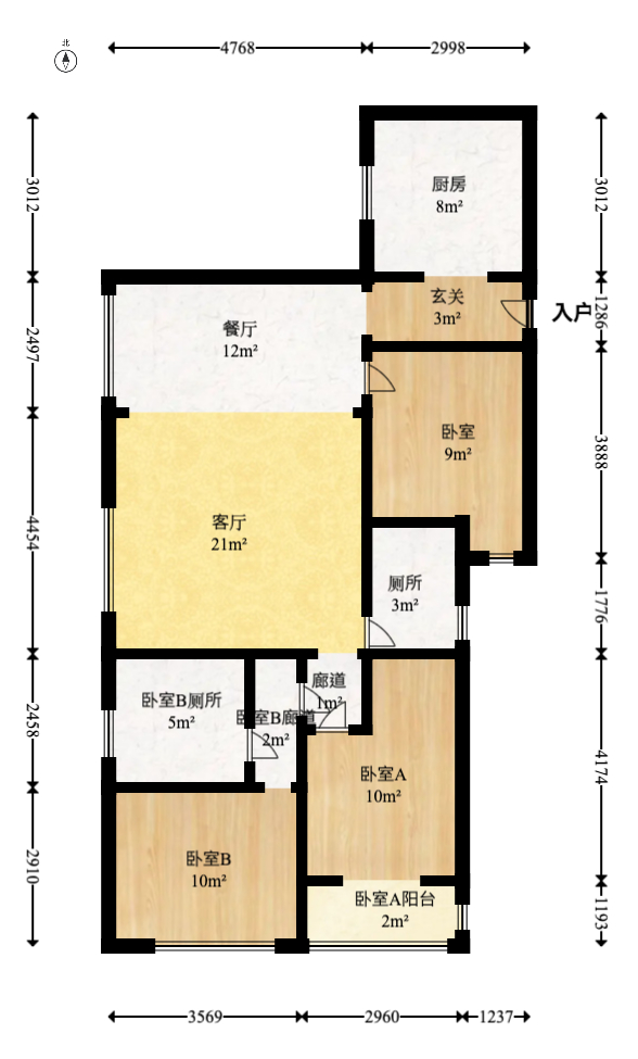 邦盛水岸御园  3室2厅2卫   79.80万室内图1