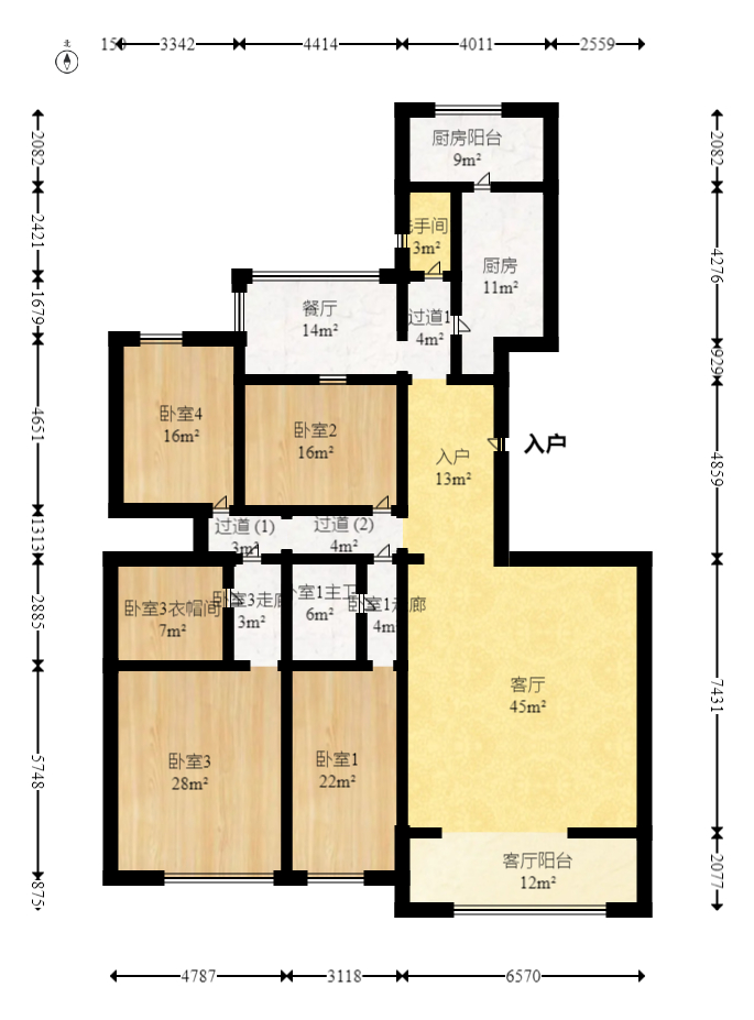 建鸿达华都（华都小户型及大华写字楼）  4室2厅2卫   358.00万室内图1