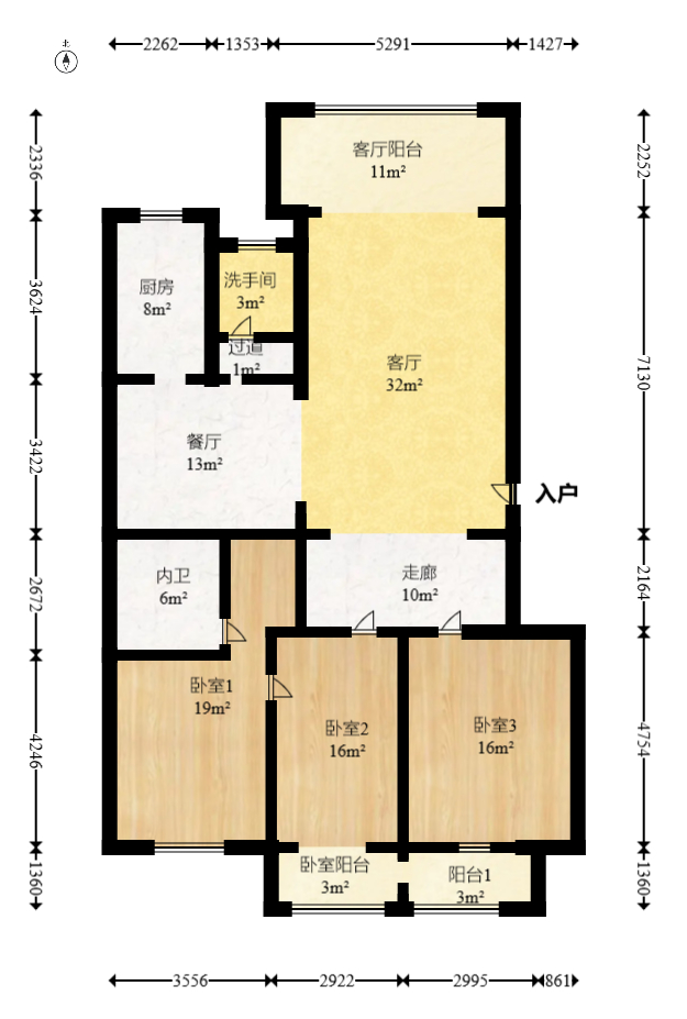 德政园  3室2厅2卫    125.0万室内图1