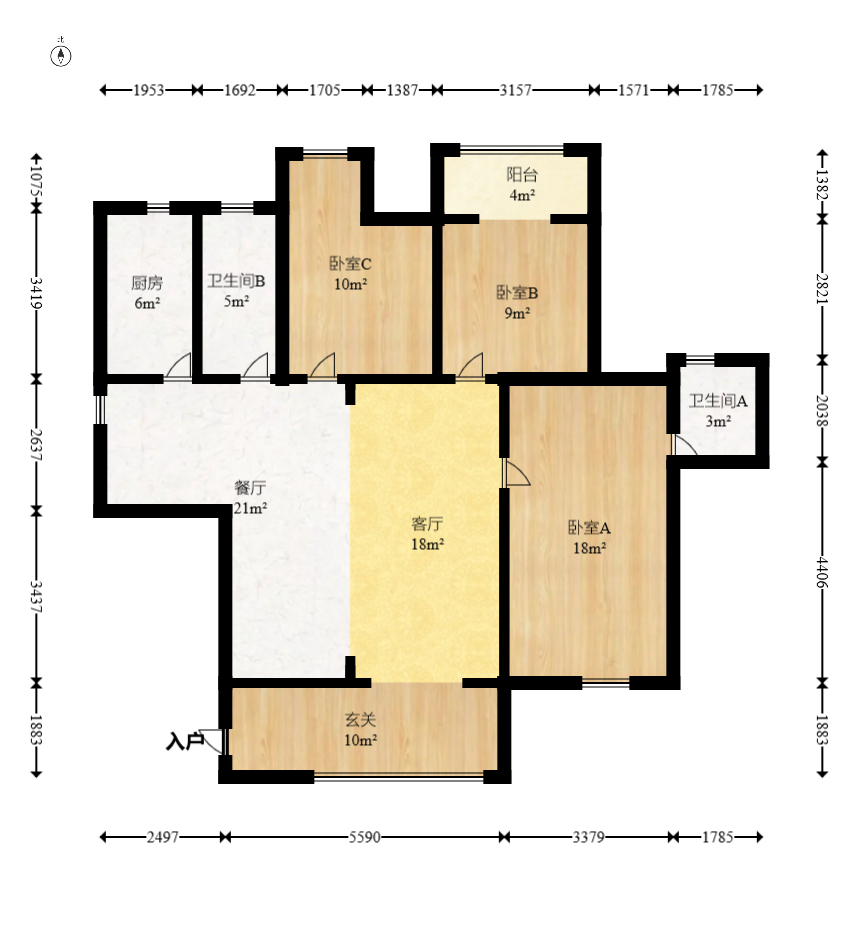 雄新水印廊桥（雄新华府）  3室2厅2卫   114.00万室内图1