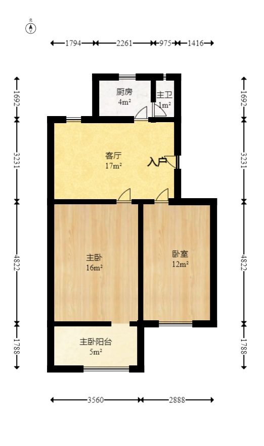 解放四村石子冲  2室2厅1卫   36.00万室内图1