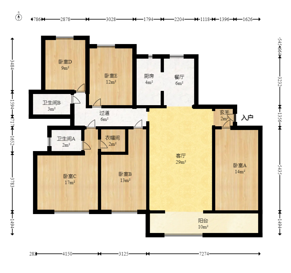 北辰三角洲D3区  4室2厅2卫   308.00万室内图1