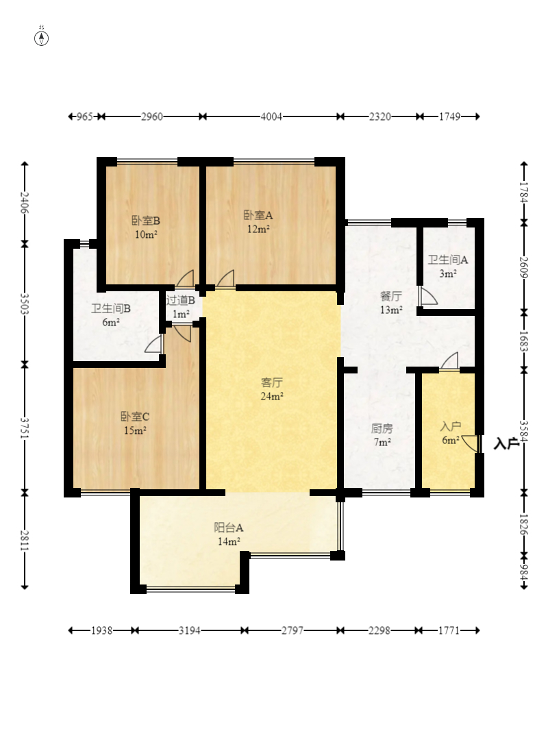 时代倾城一期  3室2厅2卫    104.0万室内图1