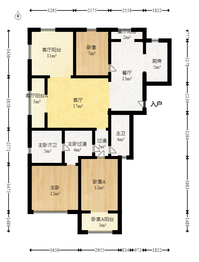 锦天金岸雅苑  4室2厅1卫   128.00万室内图1