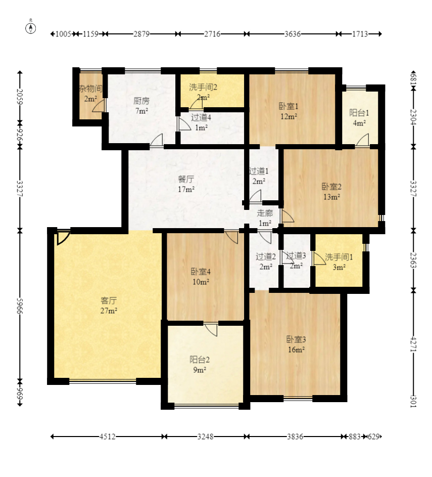 中建桂苑  4室2厅2卫   128.00万室内图1