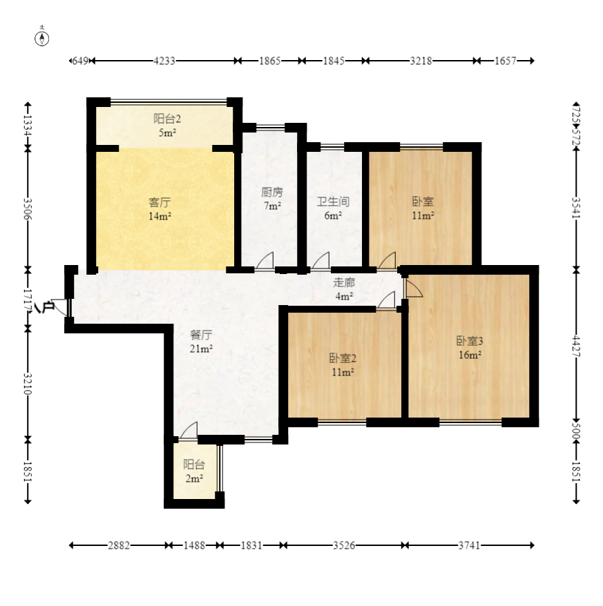 时代星城  3室2厅2卫   72.80万室内图1