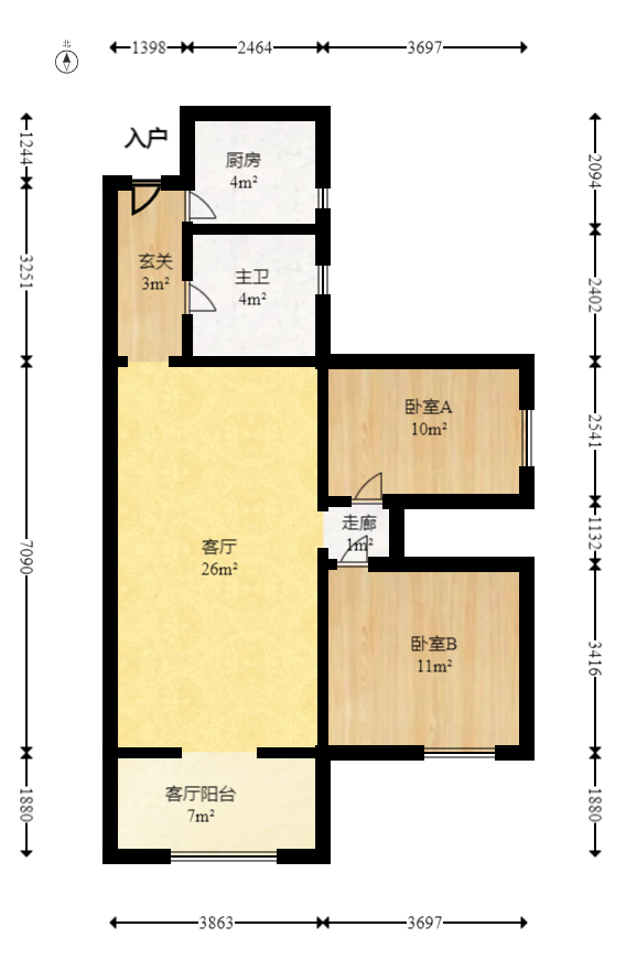 保利花园  2室2厅1卫   96.70万室内图1