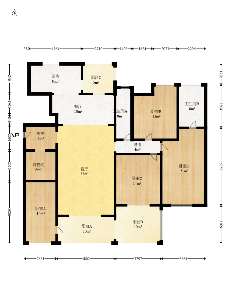 歸心苑  3室2廳2衛(wèi)    175.0萬(wàn)室內(nèi)圖1