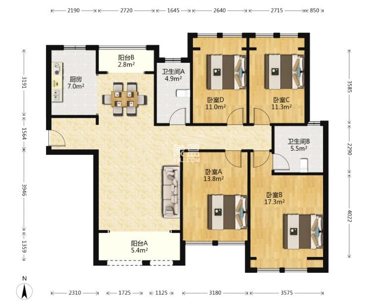 泰山一号  4室2厅2卫    69.0万