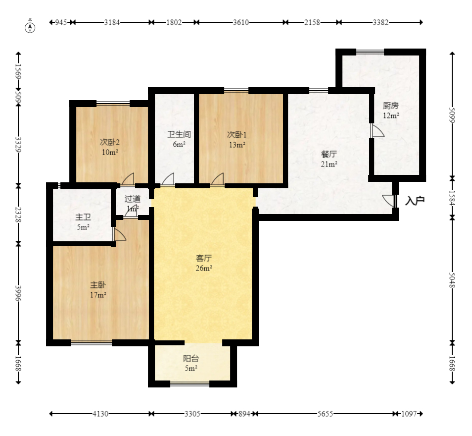 华润五彩城  3室1厅1卫    85.0万 华润五彩城  3室1厅1卫    85.0万户型图