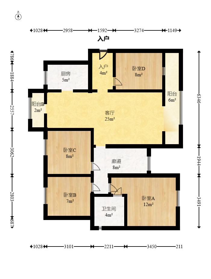 中建梅溪湖中心  4室2厅2卫   175.00万室内图1