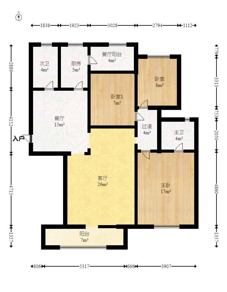 东门壹号家园  3室2厅2卫   122.00万室内图1