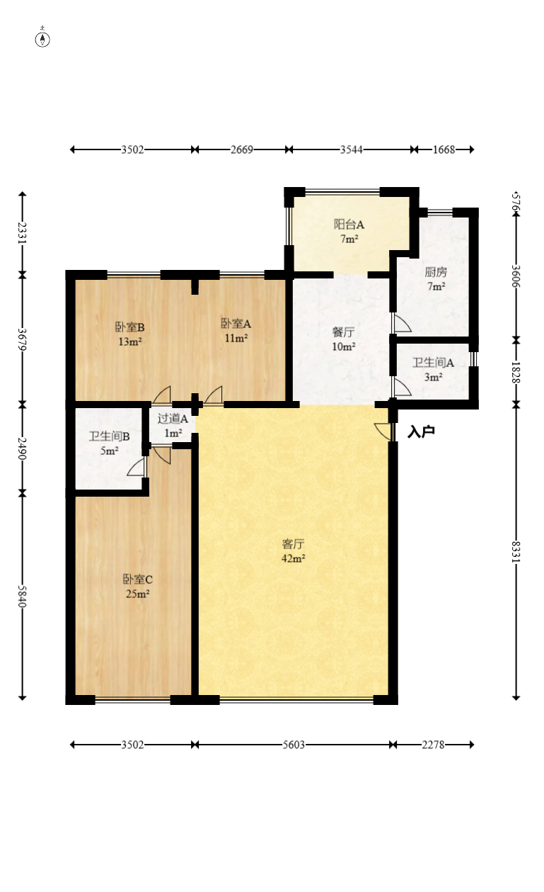 旺坤家园  3室2厅1卫    108.0万室内图1