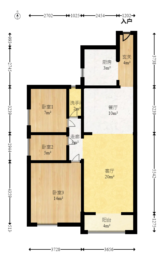 南城印象  3室2厅1卫   102.00万室内图1