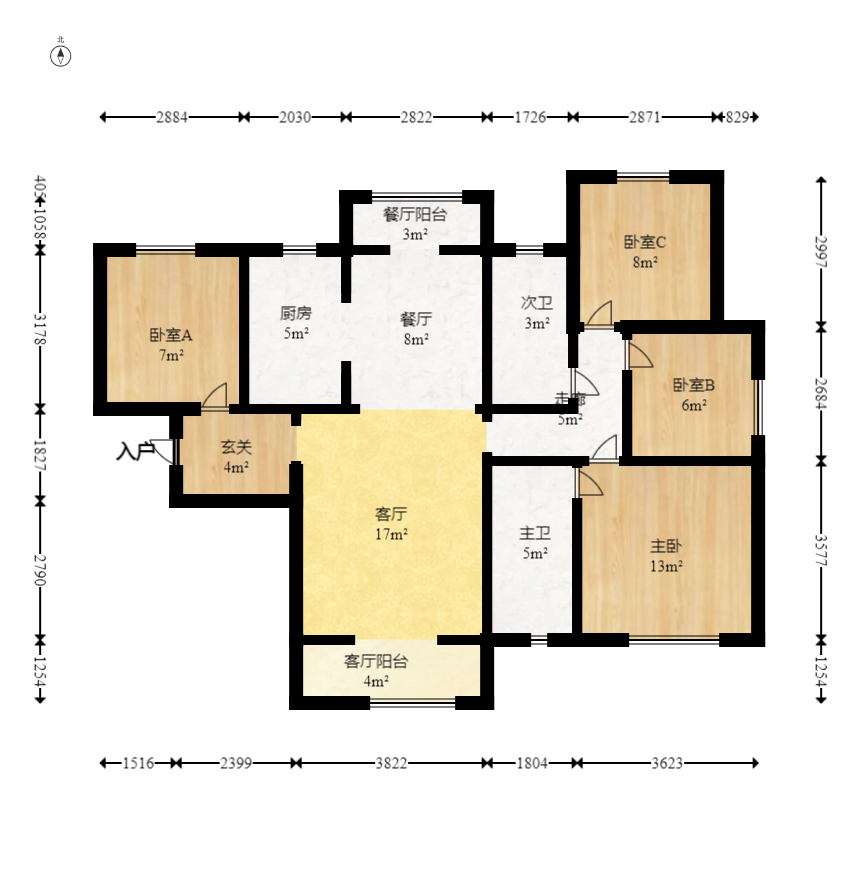 北辰中央公园C区  4室2厅2卫   141.00万室内图1